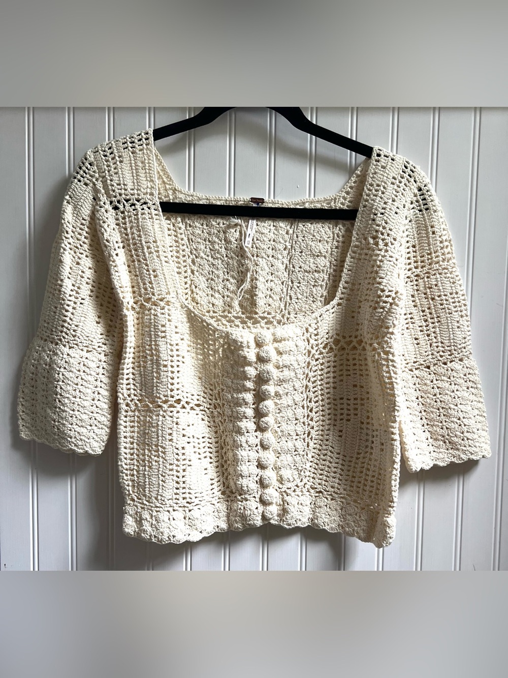 Free People Bahamas Button Down Crochet Top in Ivory  Size XS - Picture 2 of 9